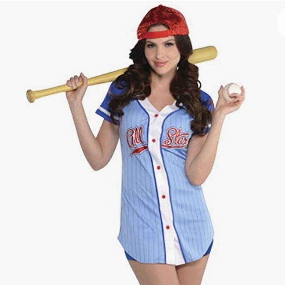 Baseball Babe Complete Costume Sporty Hat Tunic Socks Boy Shorts Sequins NEW